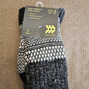 All in Motion Women's Mid-Weight Crew Socks 2 Pack - Size 4-10 - Black/Gray